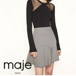 Maje Black White Houndstooth Asymmetric Mini Skirt